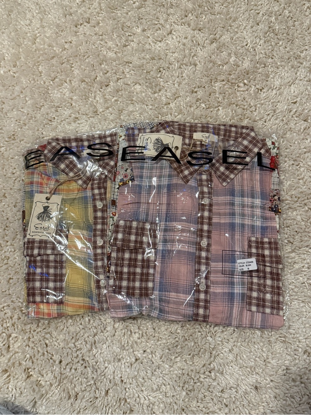 easel Plaid Button-Up Shirt Jacket in Pink and Brown